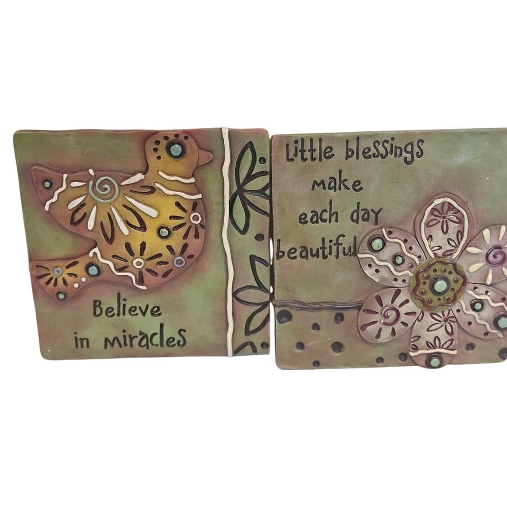GANZ 3D Hanging Plaques Tiles Inspirational Quotes 5"x5" set of 2 RARE
